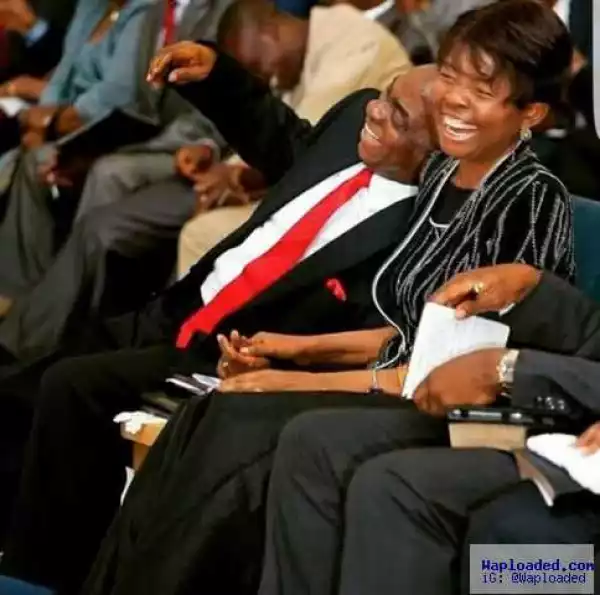 Photo of Bishop David and Faith Oyedepo holding hands & laughing